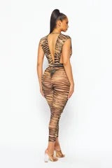 The Zebra Mesh V-Neck Jumpsuit