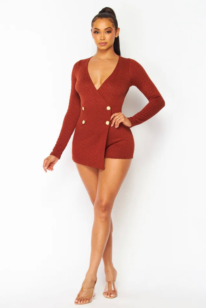 Knitted Gold Button Diva Romper