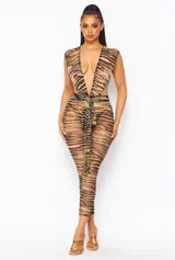 The Zebra Mesh V-Neck Jumpsuit