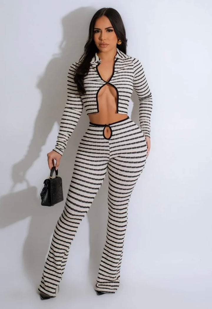 Black and White Stripe Pants Set