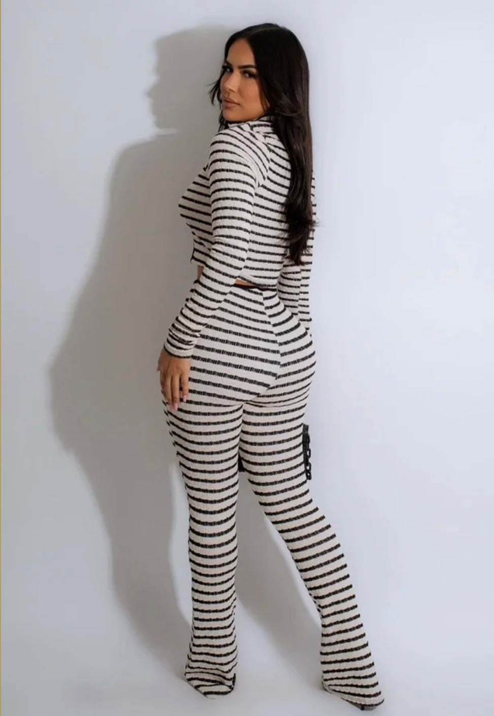 Black and White Stripe Pants Set